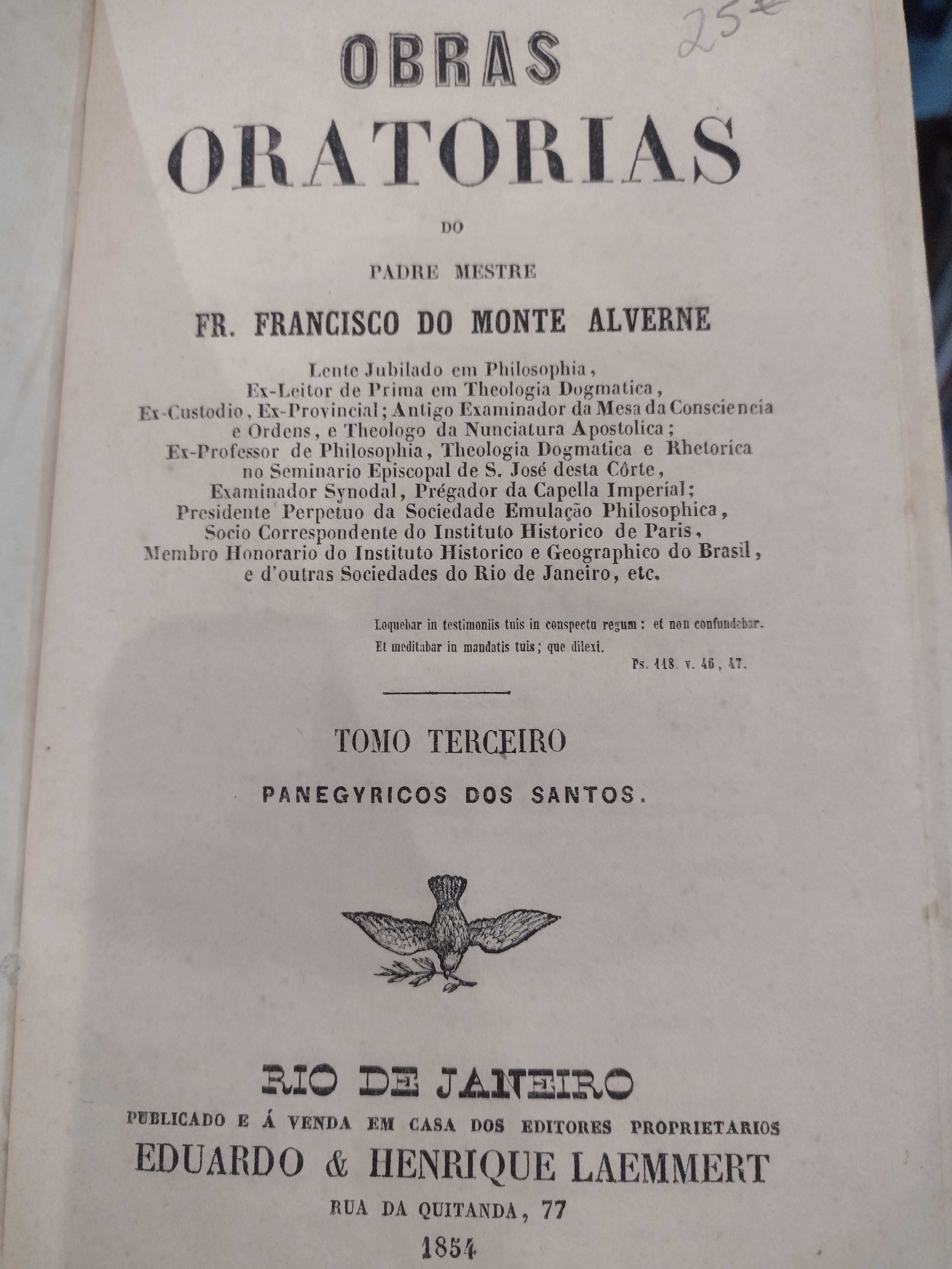 Obras Oratórias Padre Mestre Fr. Francisco do Monte Alverne 1854