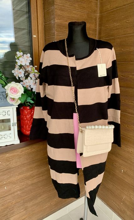 Nowy kardigan w paski czarno-beżowe (M/L)