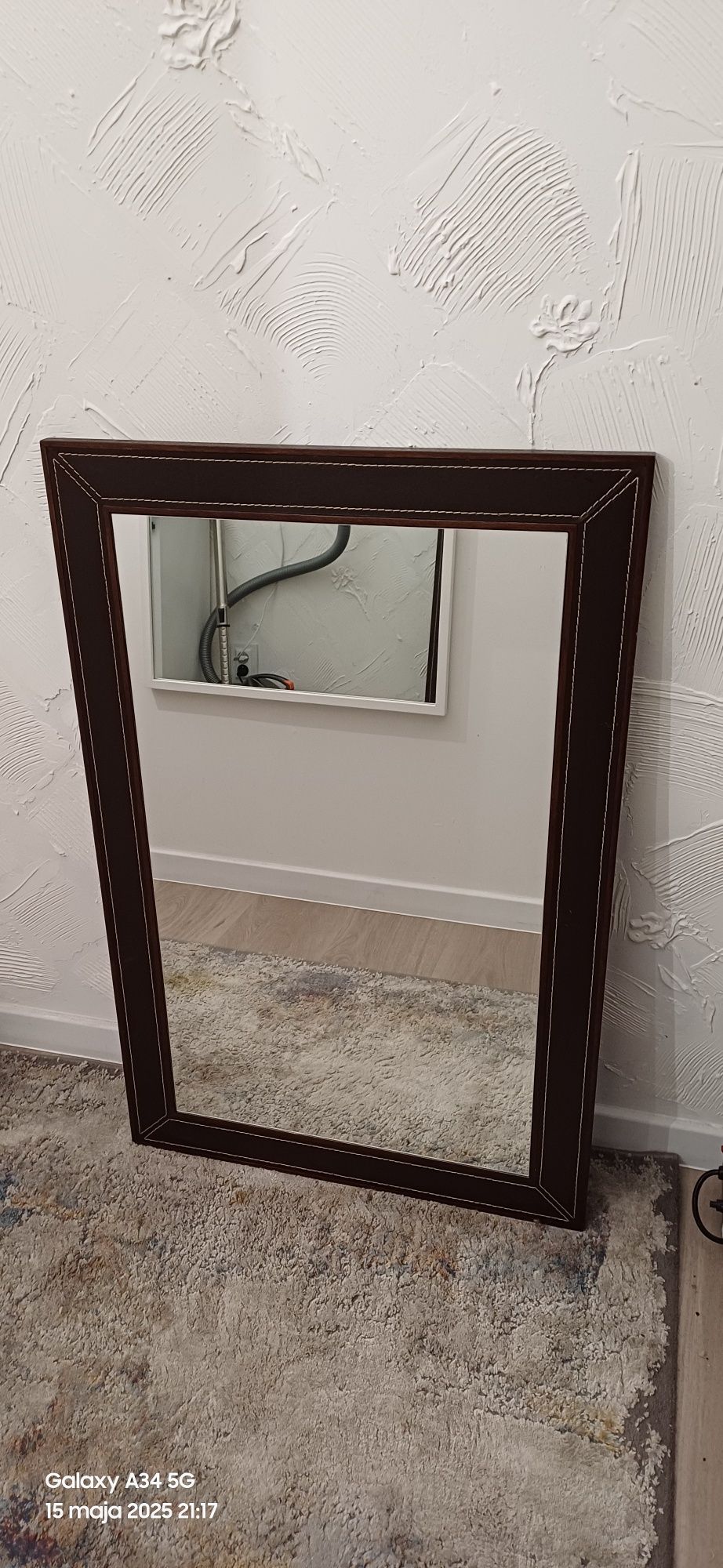 Lustro drewno i skóra 100x65