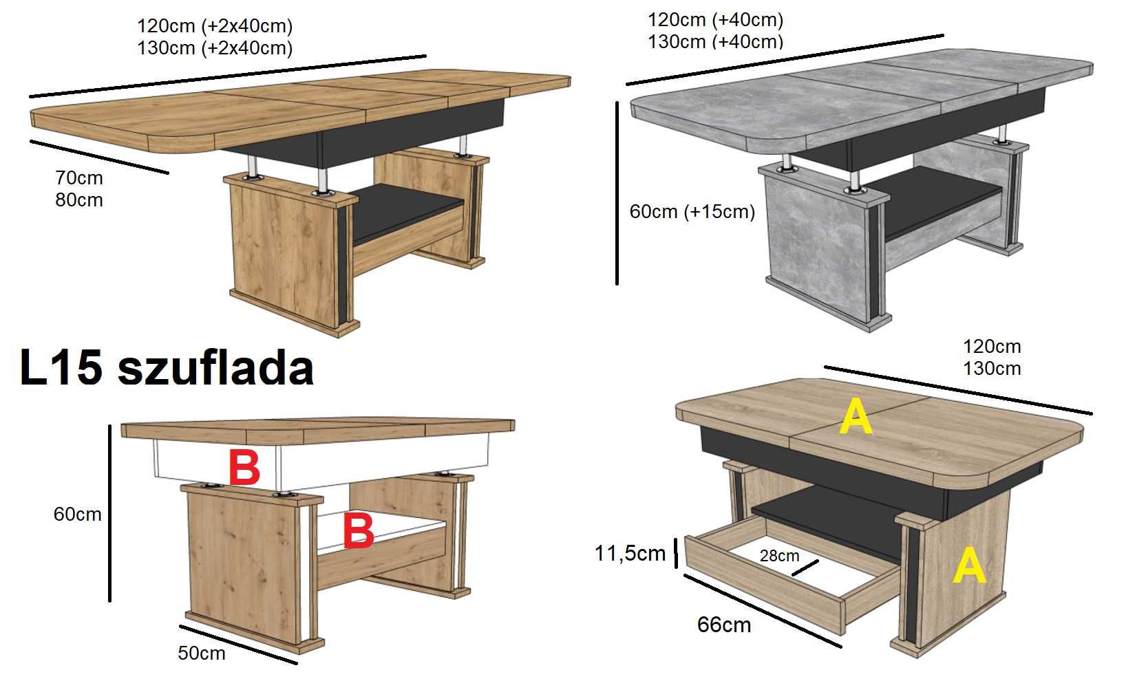 Ławostół L15 SZUFLADA 120/210x70 dąb craft złoty czarny biały w 24h