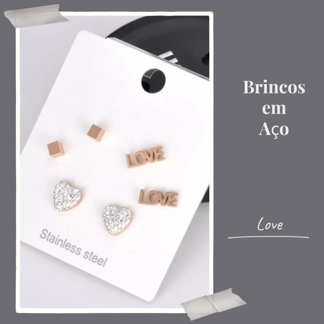 Conjunto de Brincos em Aço Love