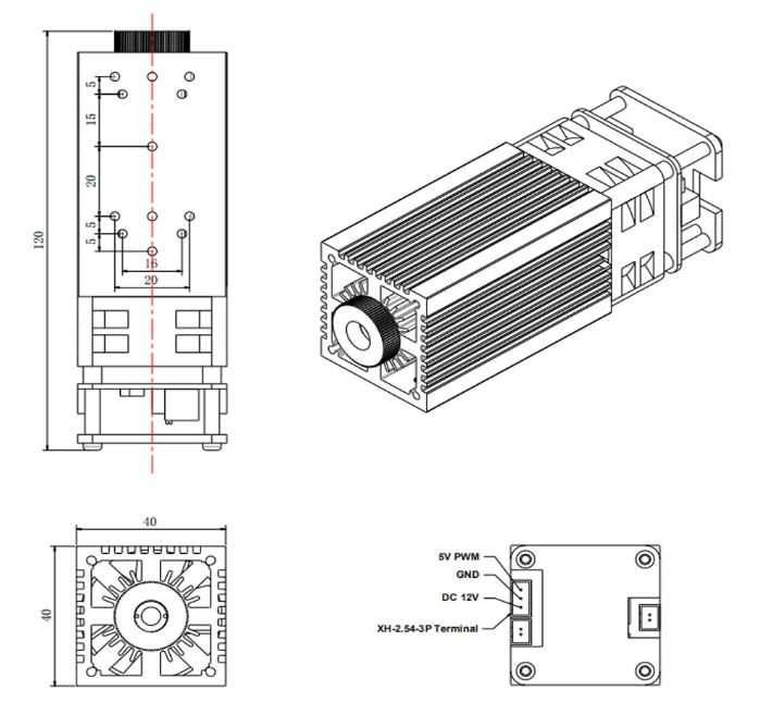 Profesjonalna głowica laserowa, laser niebieski 40W/7W