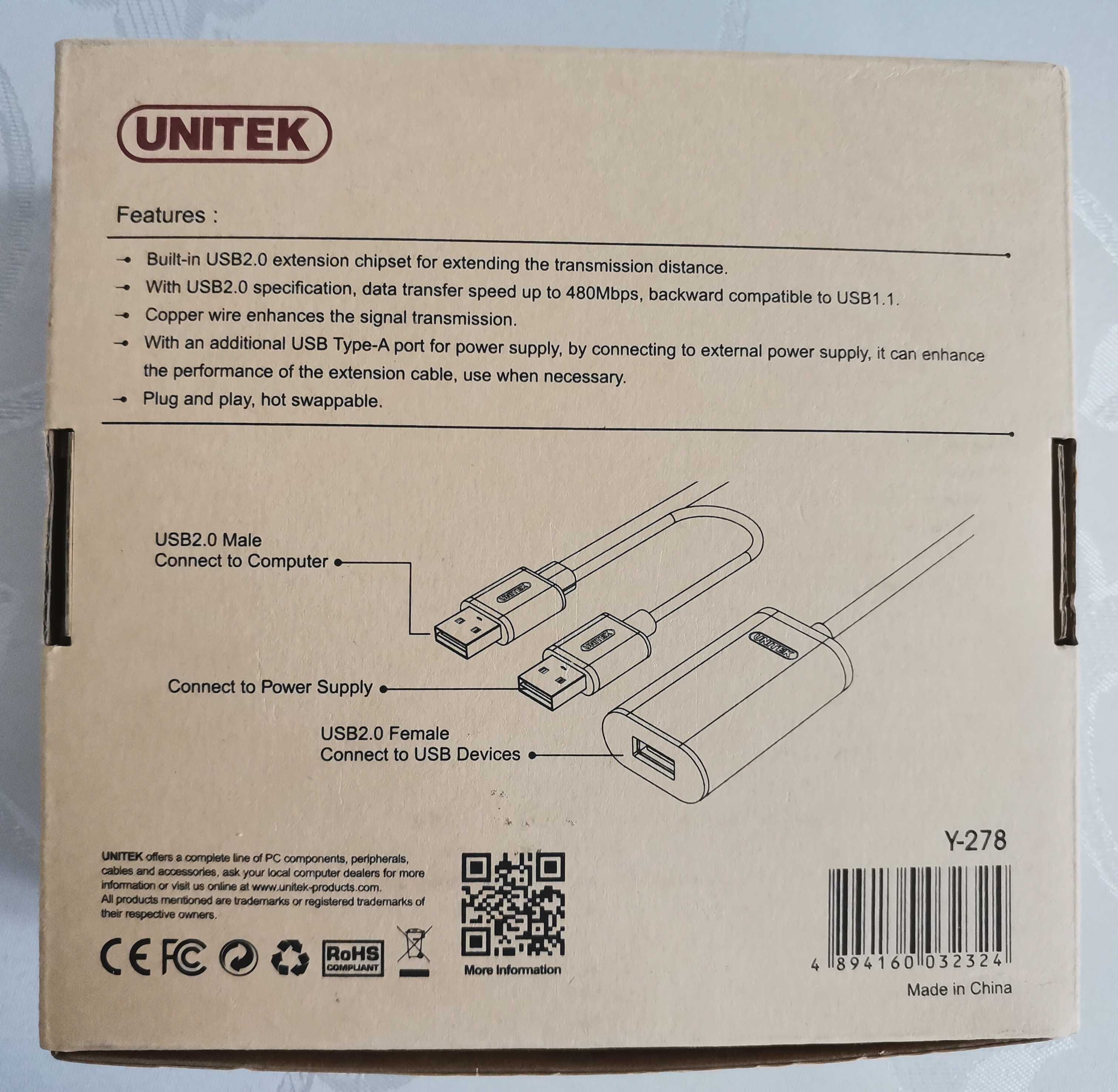 Przedłużacz USB aktywny | Wzmacniacz USB 2.0 | Unitek Y-278/Unitek 278