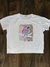 Biała bluzka damska t-shirt z papugą MEGi collection cyrkonie r. L-XL