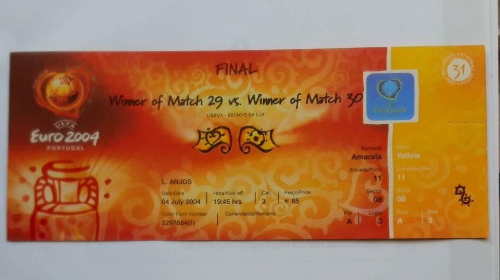 Bilhete FINAL Euro 2004 Portugal-Grecia