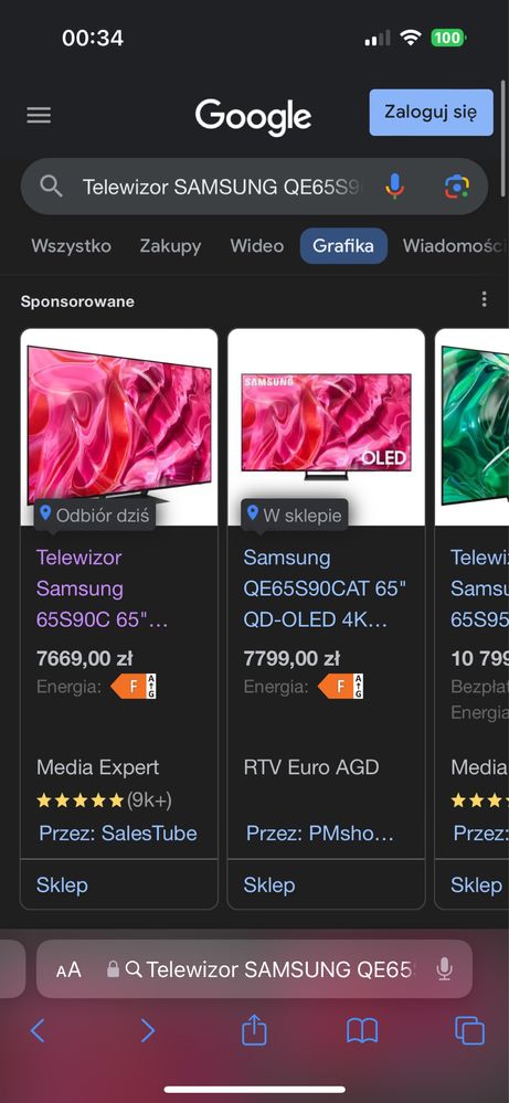 Telewizor SAMSUNG QE65S90C 65" QLED OLED LED 4K 144Hz  smart tv wifi