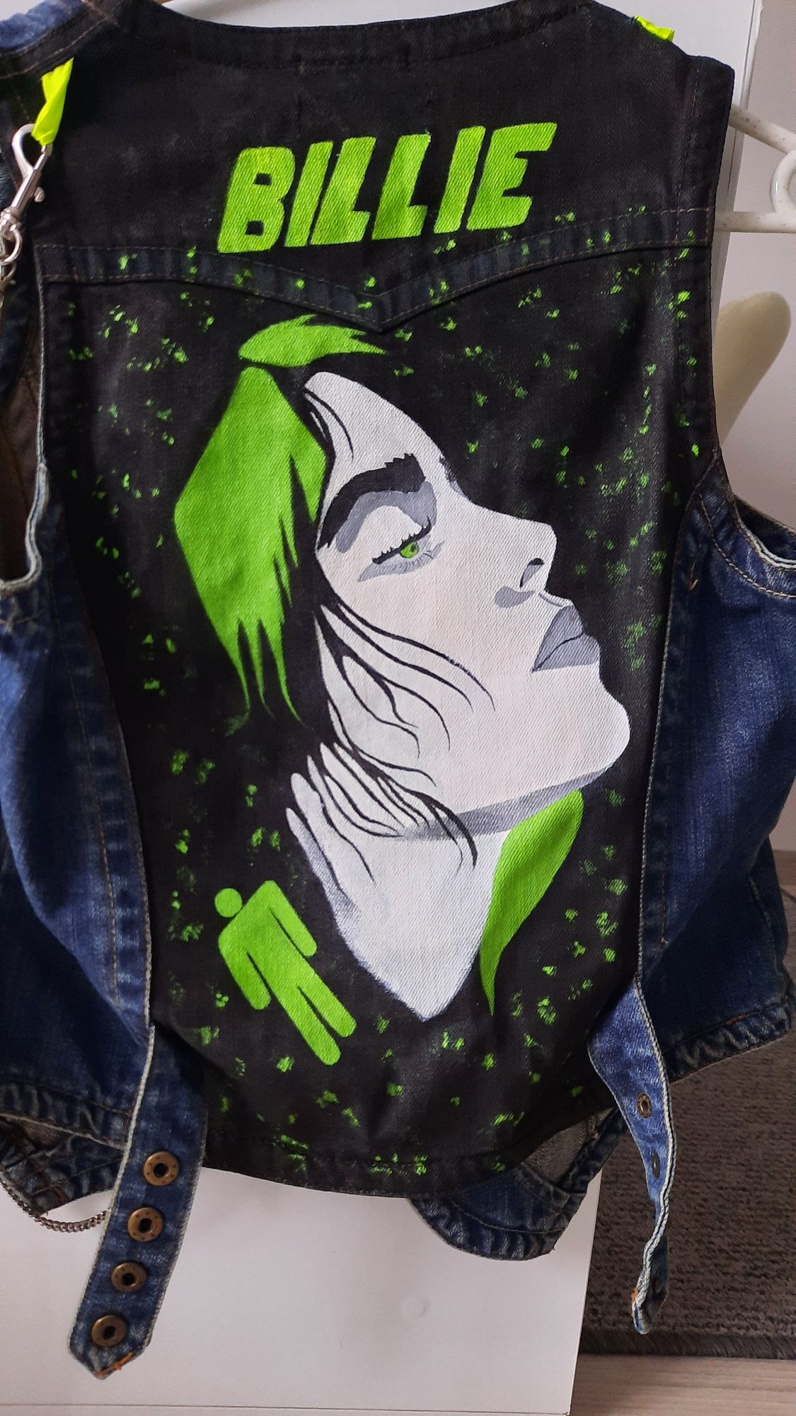 Kamizelka Jeans Custom diy Billie Eilish malowana ręcznie 36 S