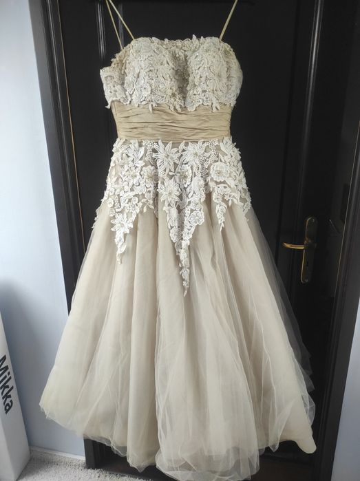 Piękna suknia ślubna na ślub wesele Sukienka długa M/38 coffee/ivory