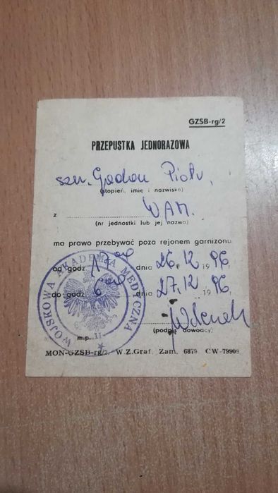 Stara wojskowa przepustka PJ wam