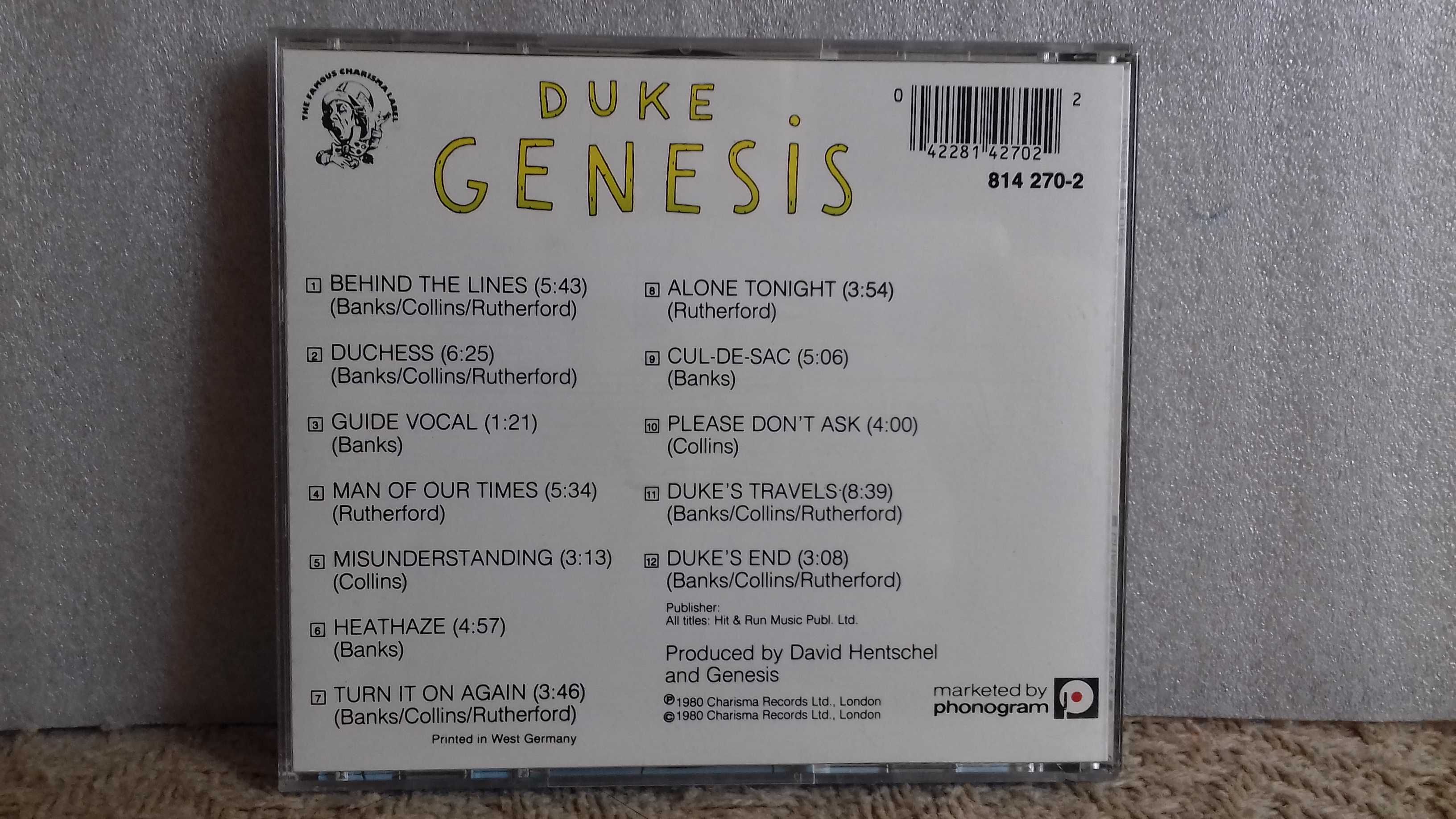 Genesis Duke CD Charisma/Phonogram W.Germany Yellow Silver Rays 1983r,