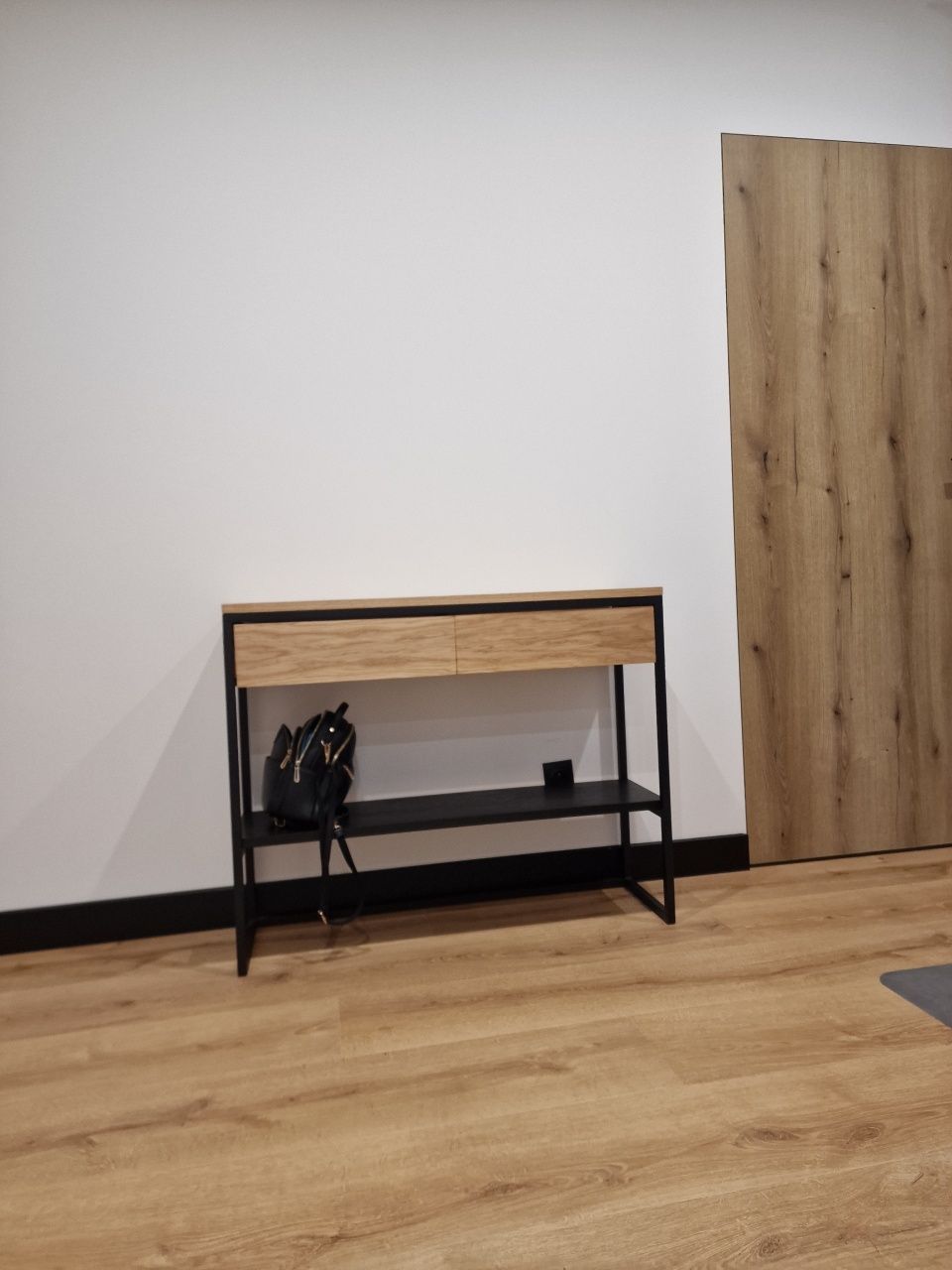 Dębowa toaletka konsola loft z szufladą i półka, industrial