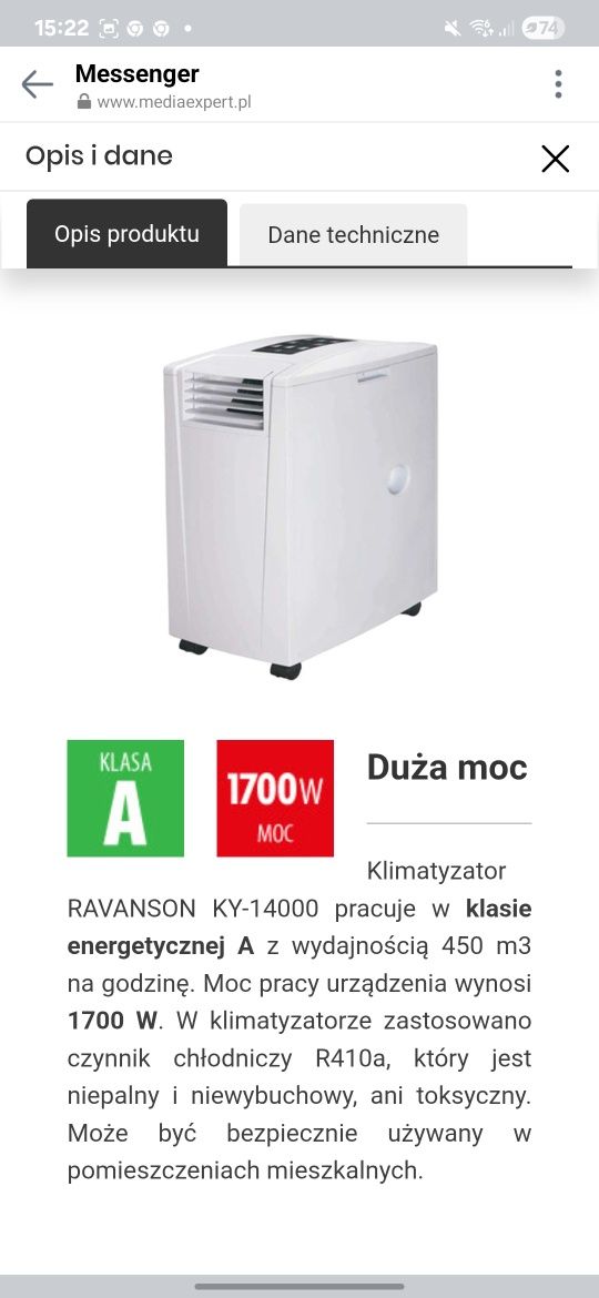 Klimatyzator Rovanson KY-14000