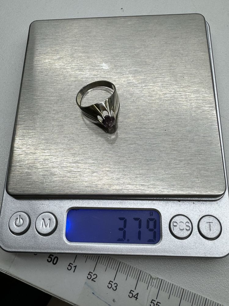 Stary piękny duży pierścionek rusek z rubinem 875 srebro 3.7g