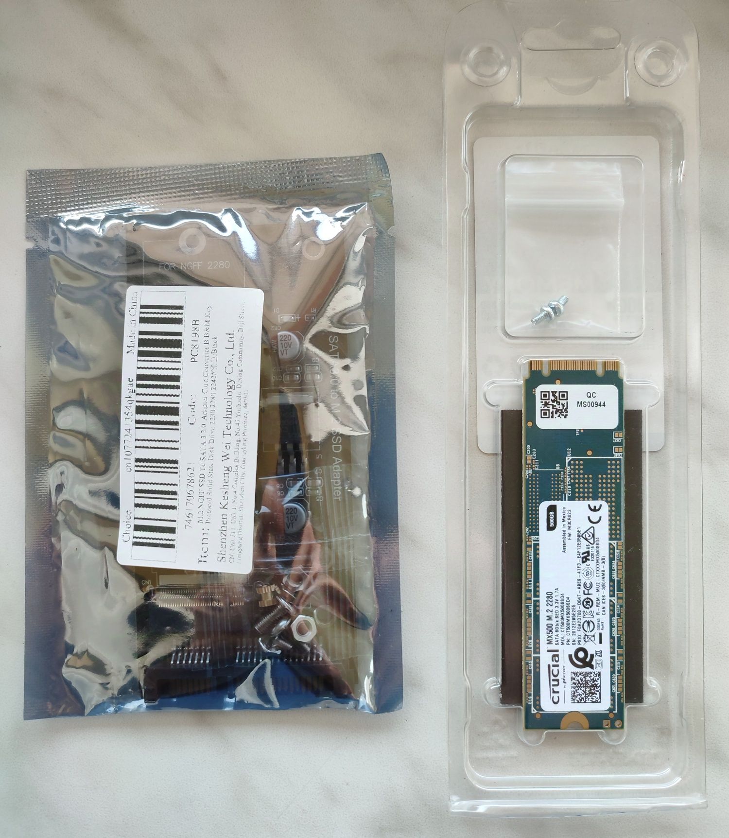 Dysk SSD Crucial MX500 500GB m.2 SATA + adapter m.2 SATA na SATA III.