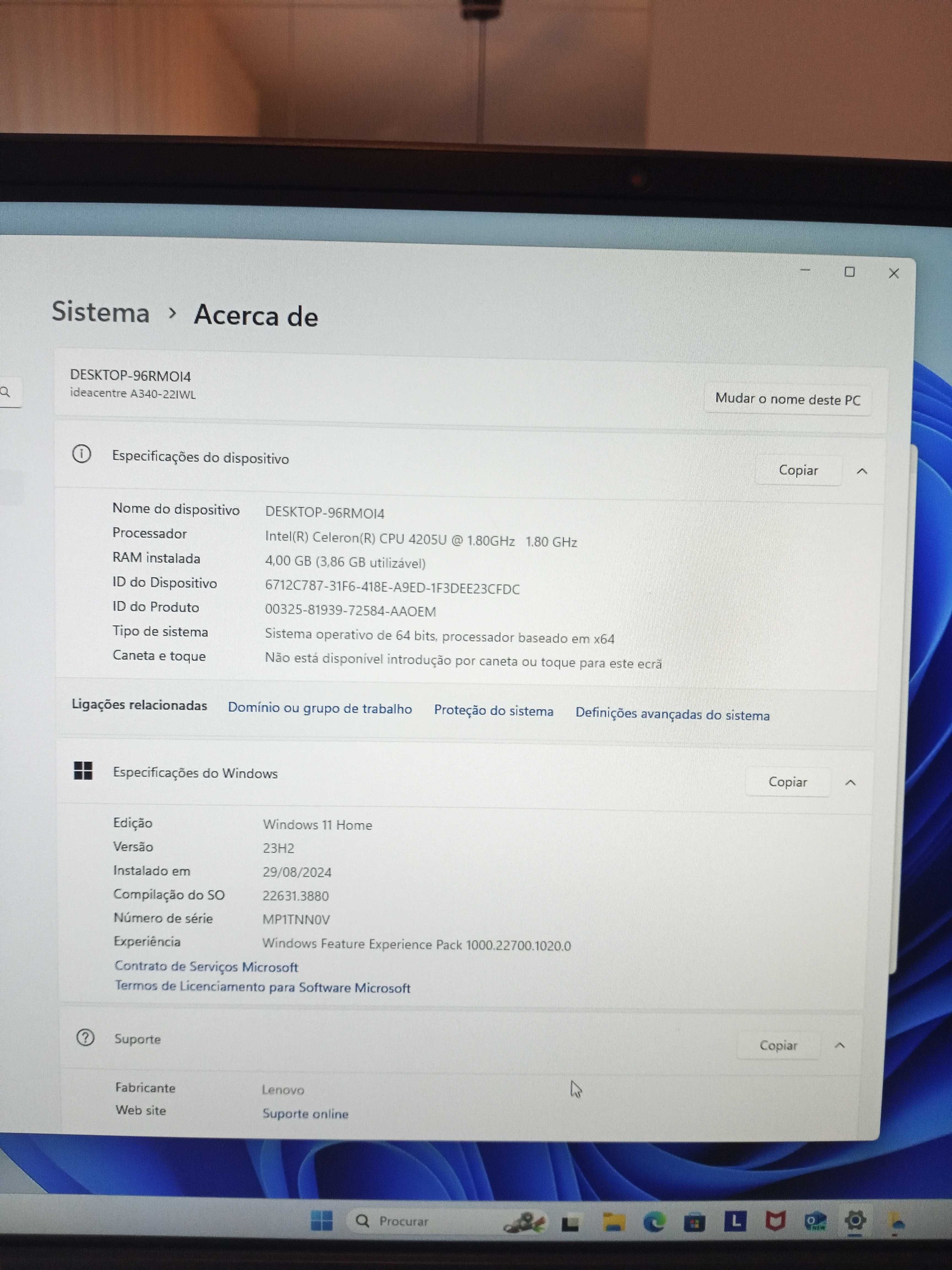 Desktop Lenovo Ideacentre A340-22IWL (All in One)