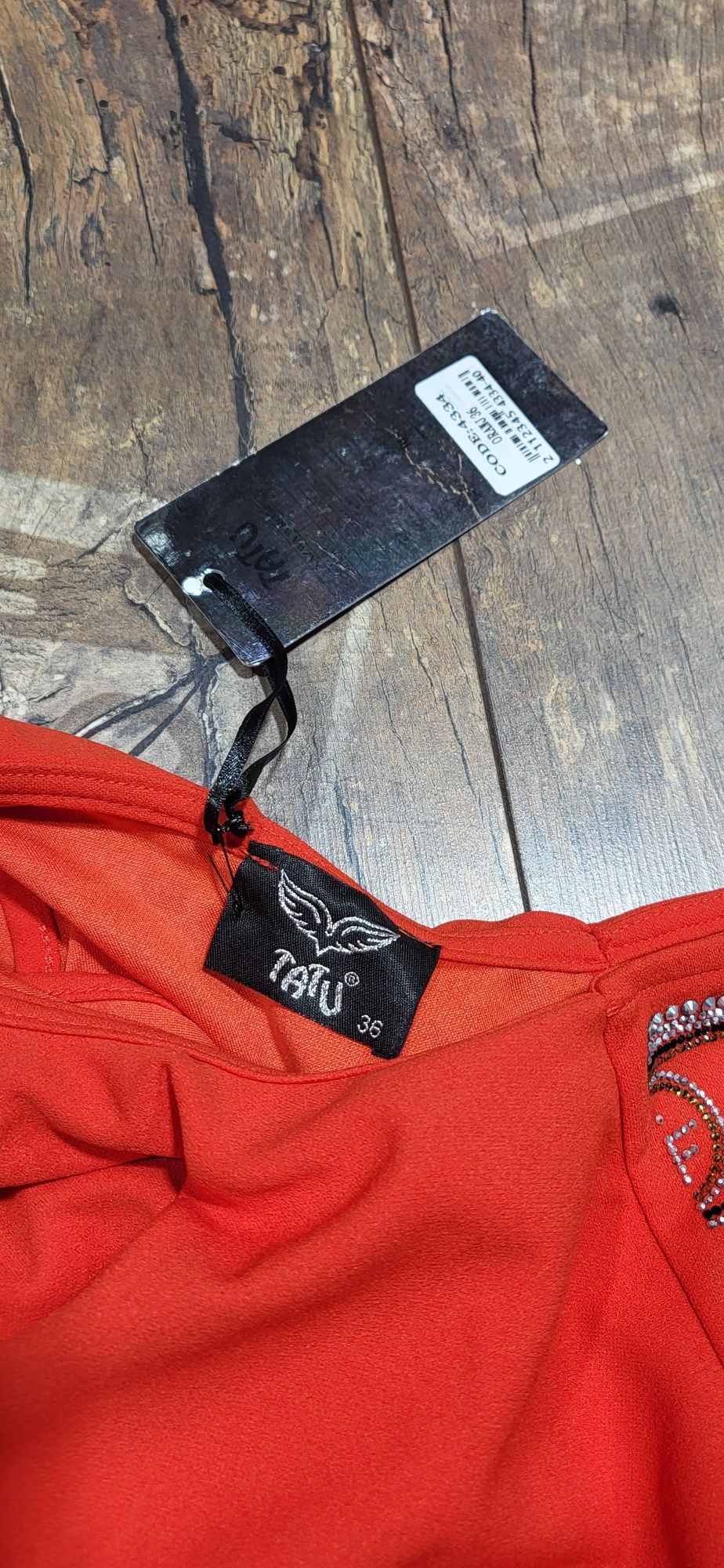 Ekskluzywny komplet tatu elegancki top spodnie cyrkonie S
