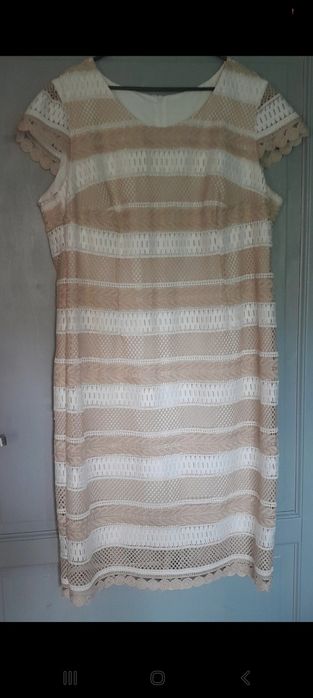 Sukienka ażurowa na wesele, beżowa, rozmiar 46 48