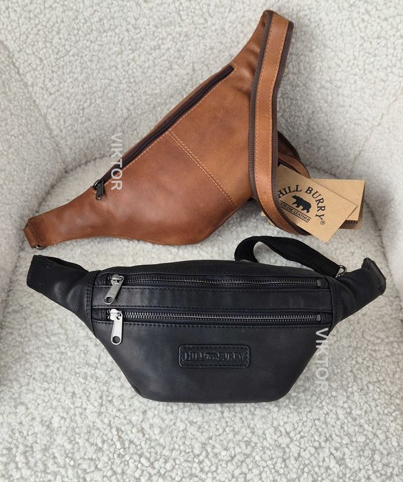 Кожаная сумка-бананка Hill Burry 3108 Германия. Шкіряна сумка.