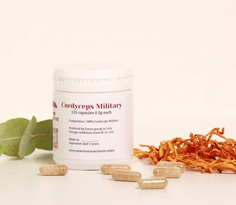 Кордицепс у капсулах, 120 штук , Чага, їжовик, рейші