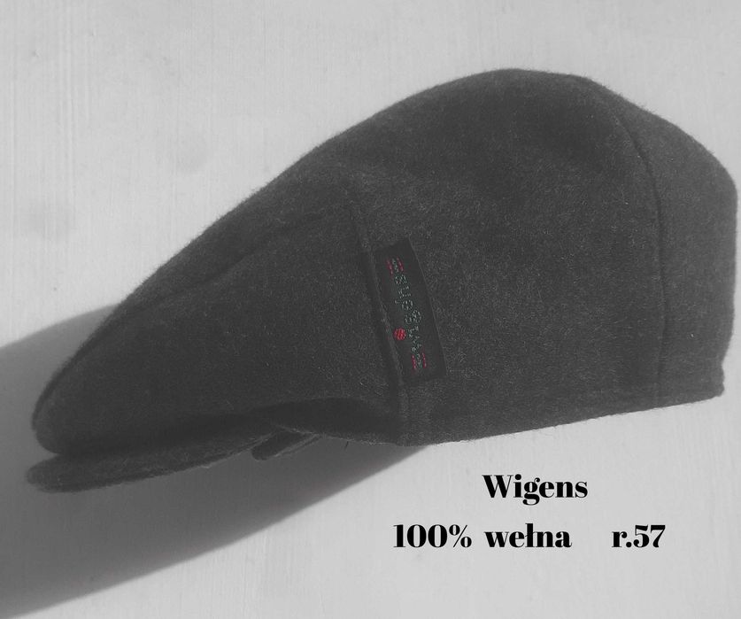 WIGENS kaszkiet wełna 100% z nausznikami męska czapka z daszkiem r.57