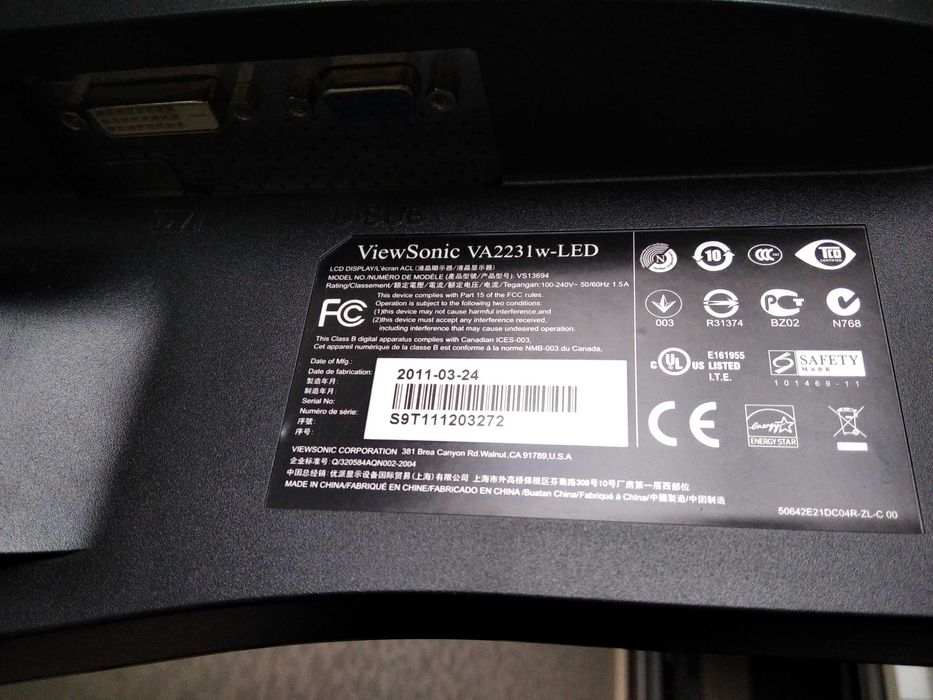 Монітор 22'' дюйми View Sonic led, dvi vga стан ідеал