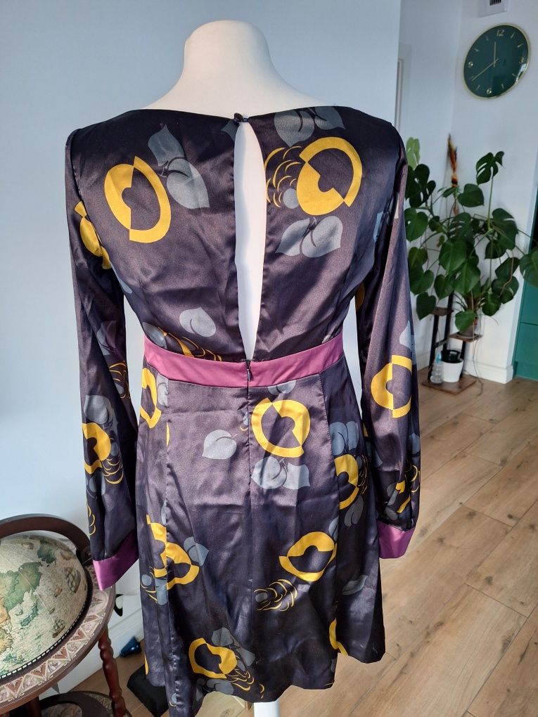 Sukienka elegancka satynowa wizytowa boho vintage oldschool fioletowa