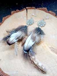 Kolczyki z piór boho hippie etno indiańskie pióra sowa puszczyk