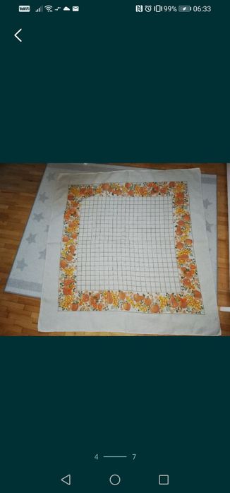 Obrus lniany w owoce, 132x140, naturalny