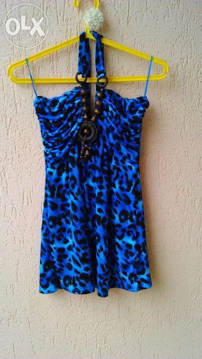 Wiązana bluzka panterka New Yorker kobaltowa niebieska chabrowa boho