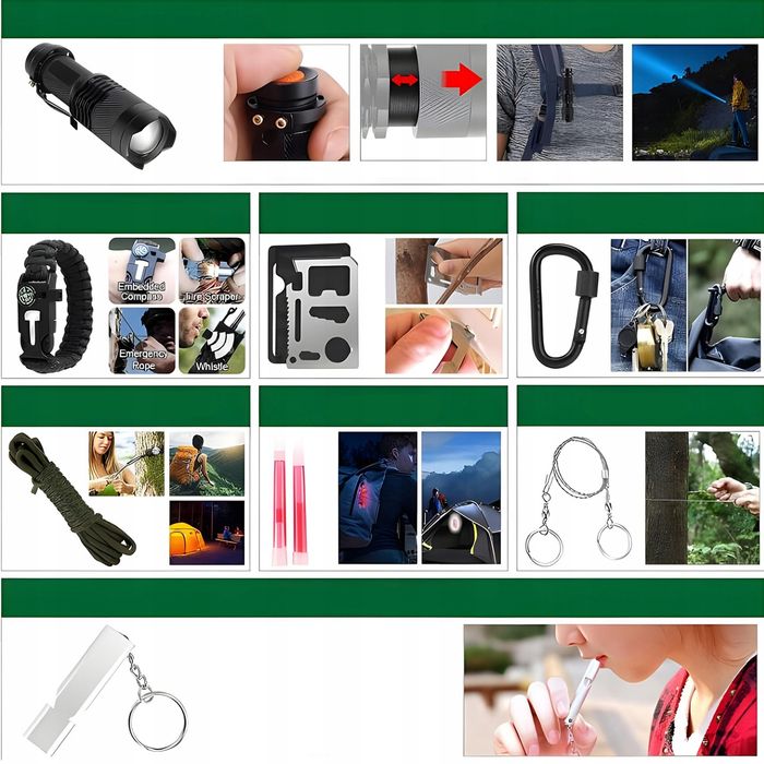 Największy zestaw wojskowy survivalowy 92w1 funkcje i elementy XXL