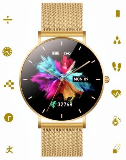 Smartwatch Zegarek Damski Złoty ALEXA MANTA Ciśnienie Kroki Sport Menu