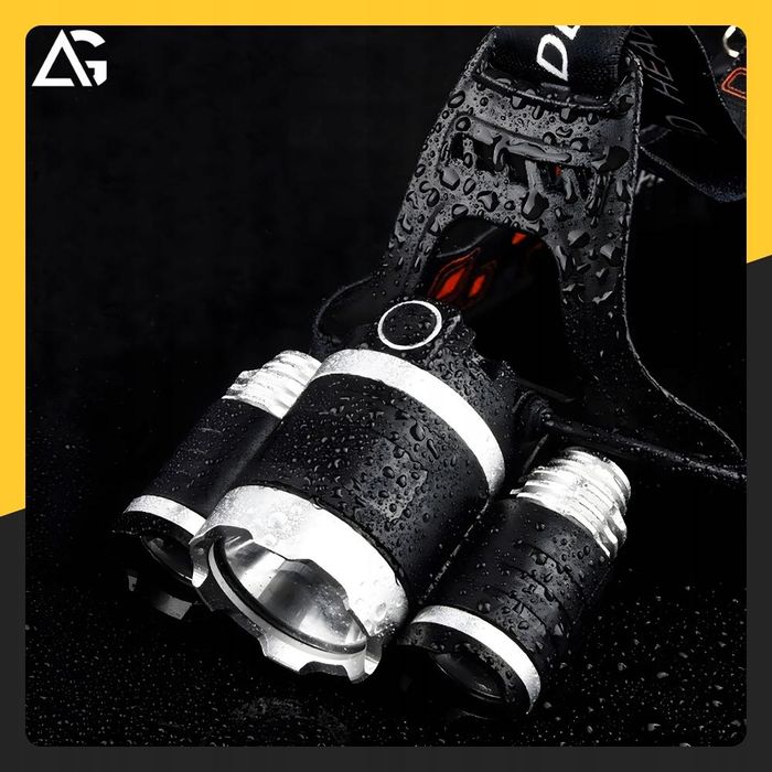 Latarka Czołowa Akumulatorowa Bardzo Mocna 3x Led Czołówka Na Głowę fv