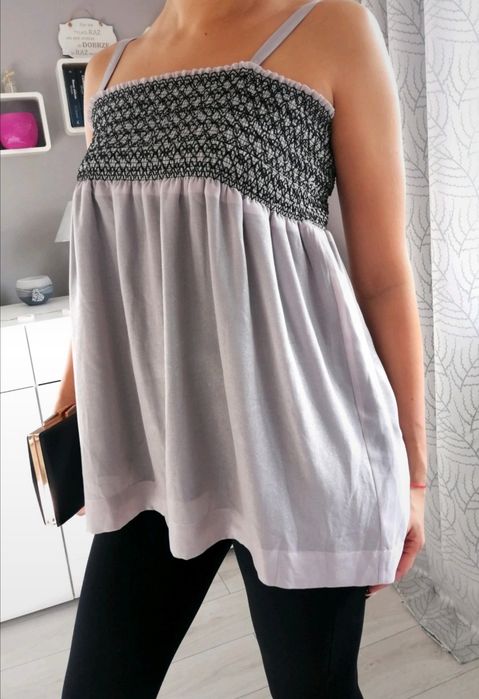 Szara srebrna bluzka Vintage rozmiar S Boho