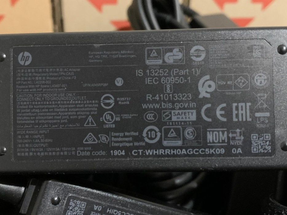 Оригінальний блок живлення Hp 45w Type-C | 15v 12v 9v 5v | 3A |