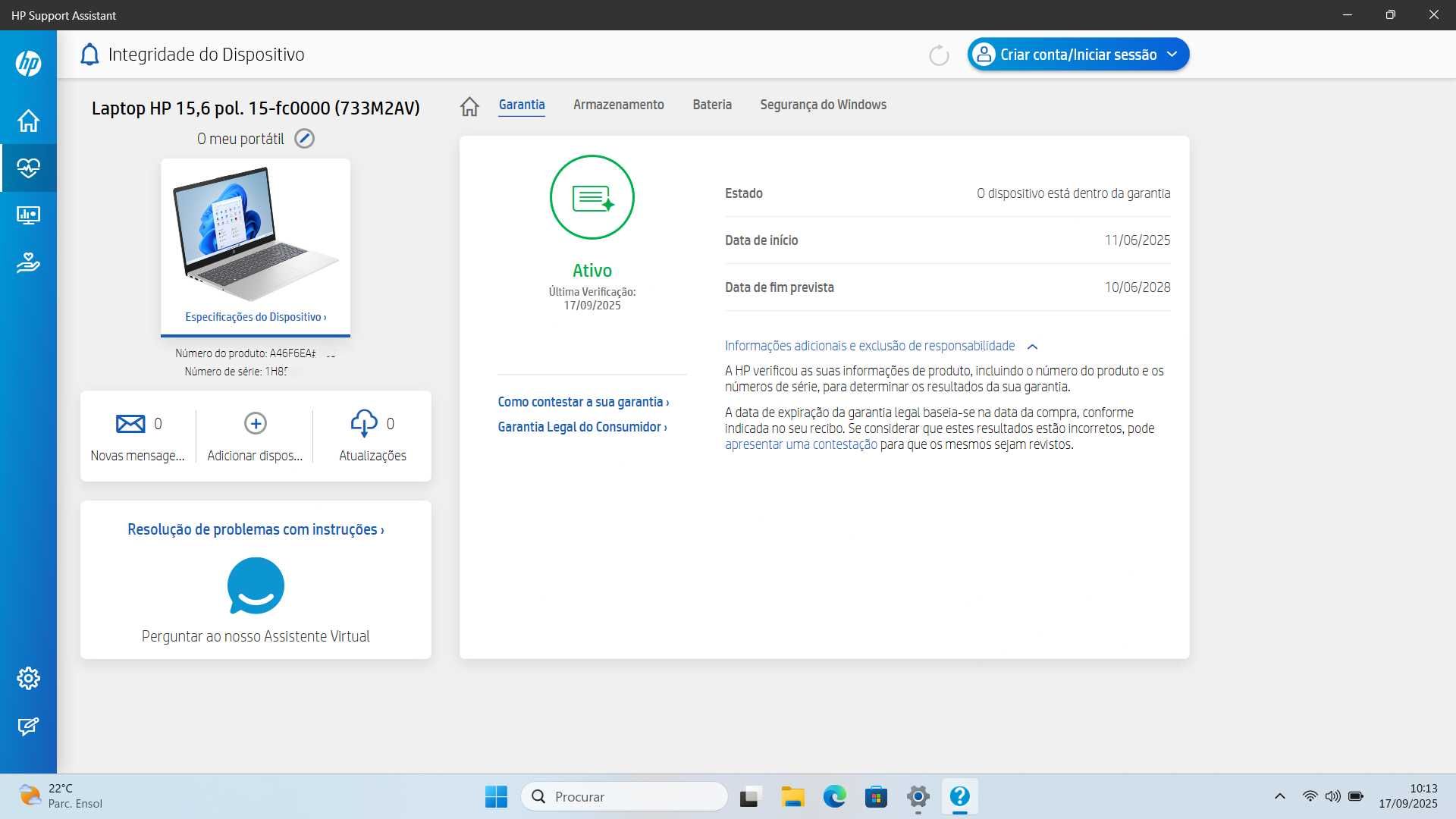 Portátil HP, Ryzen 5 7520U, 16GB RAM, com garantia