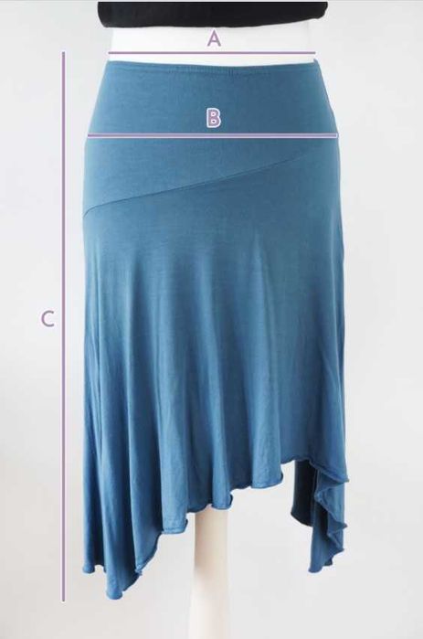 Dopasowana spódnica letnia midi wiskoza do kolana niebieska