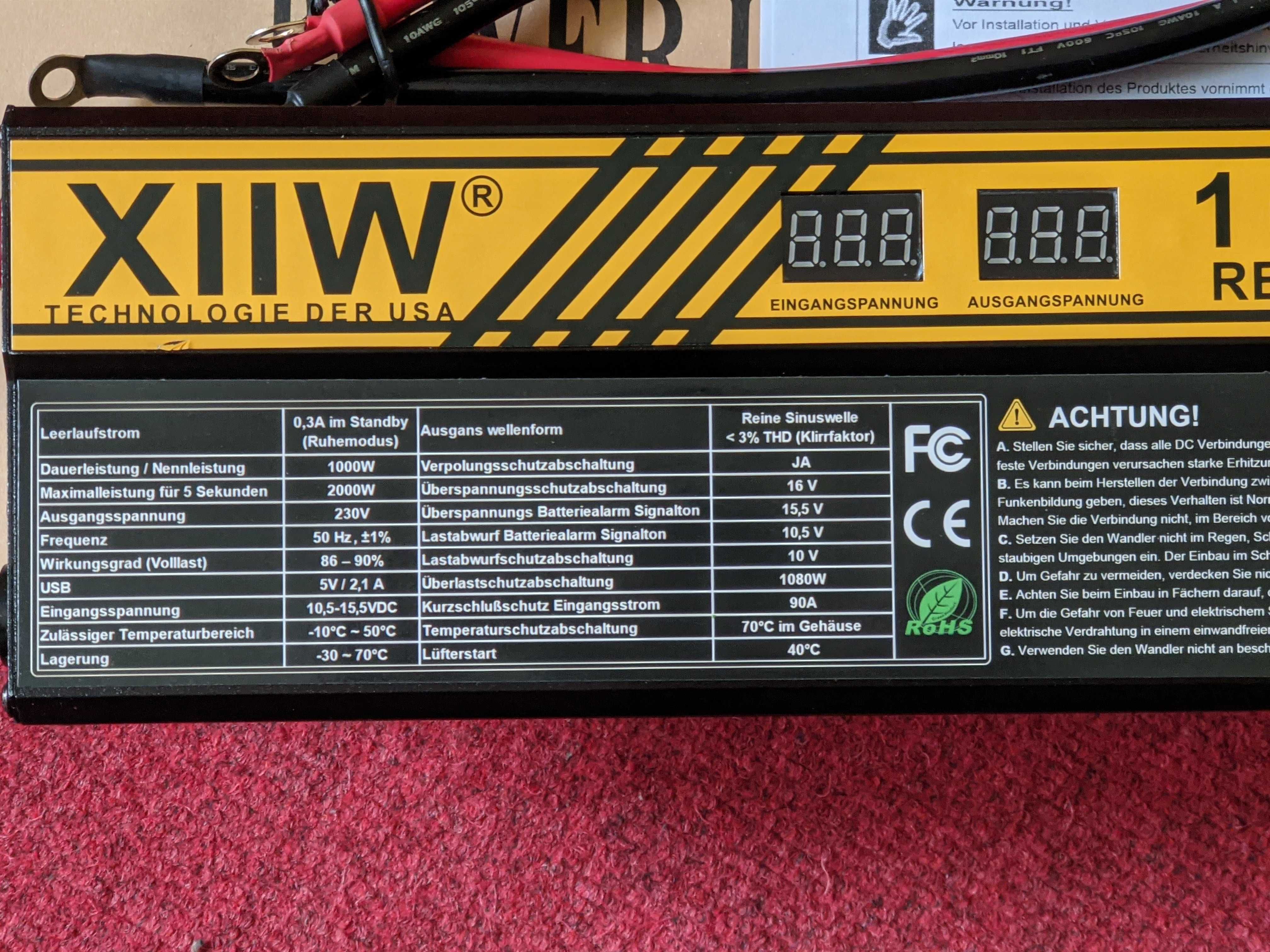 Инвертор Чистый Синус преобразователь 12-220V 1000/2000W для котла
