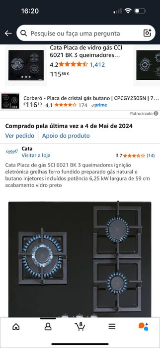 Cata Placa de gás SCI 6021 BK 3 queimadores ignição eletrónica,