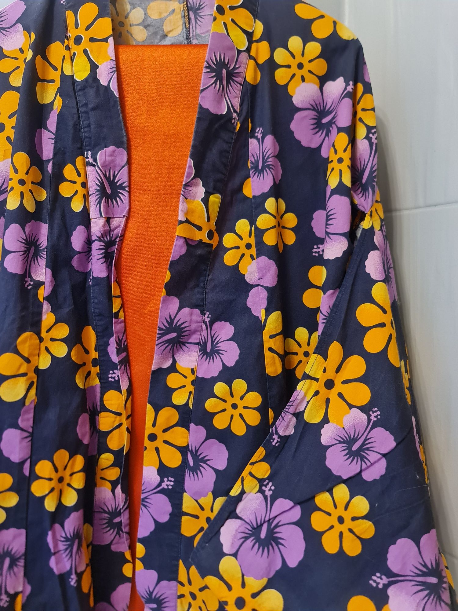Prawdziwa yukata japońska kimono Z PASEM  damska wzór hibiskus