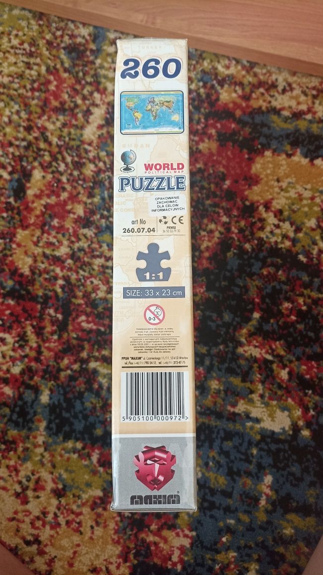 puzzle mapy politycznej świata, 260 elementów, wielkość: 33x23cm