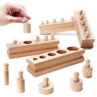 Odważniki cylindry drewniane sorter montessori