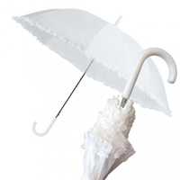 Biała parasolka ślubna z falbanką - duża