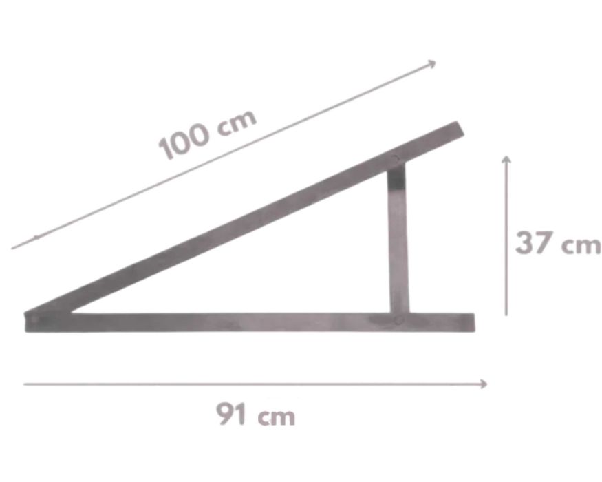 Trójkąt montażowy, ekierka PV 25° poziom (1000x880x400) + śruby