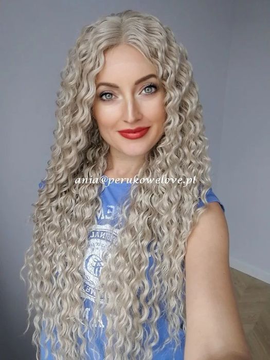 Peruka lace front jasny blond afro loki włosy jak naturalne na codzień