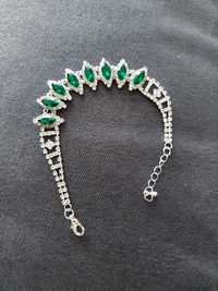 Bransoletka glamour zielone kryształki srebrne cyrkonie