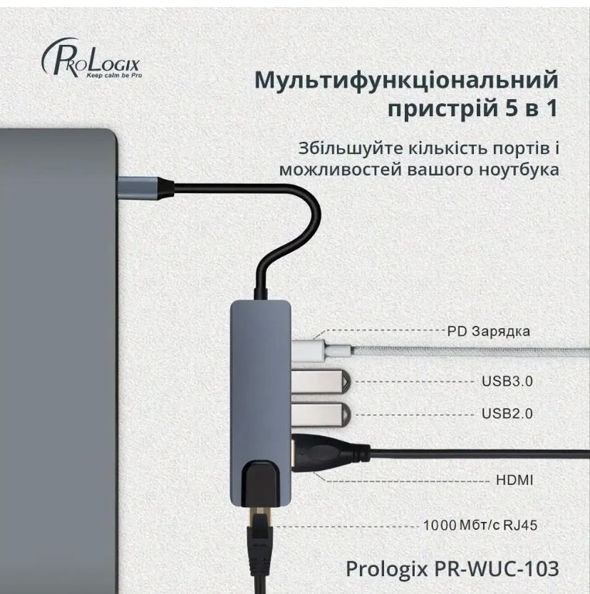 Переходник хаб с Type-C на HDMI USB 3.0 USB-C PD Lan 5в1