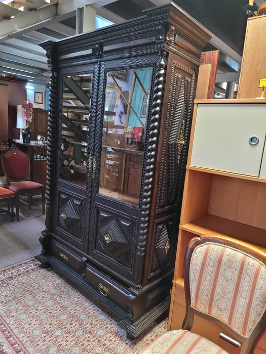 Livreiro antigo em madeira maciça - Bom estado geral