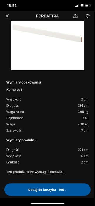 IKEA förbättra/ listwa dekoracyjna  80 lub 121 cm / cokół 93 cm