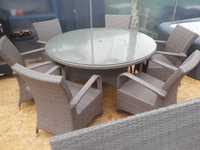 Duży zestaw ogrodowy okrągły stół + 6 foteli