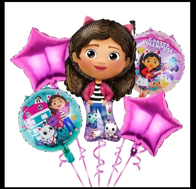 Conjunto 5 Baloes Aniversário Gabby Dollhouse